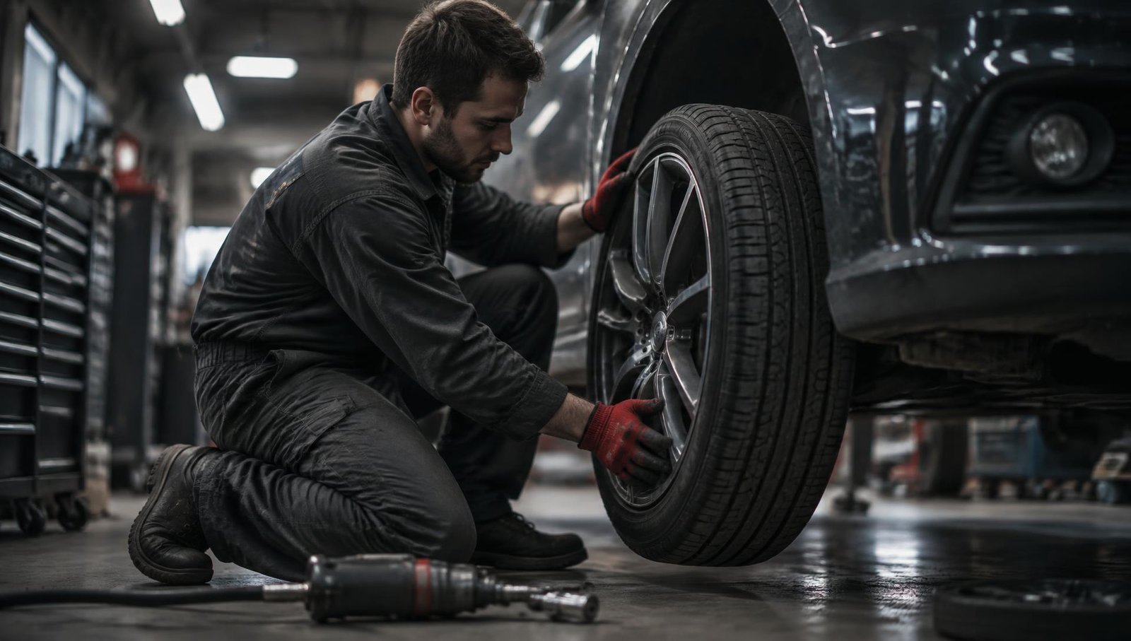 Mechanic fitting a tyre at The Garage in Blackpool